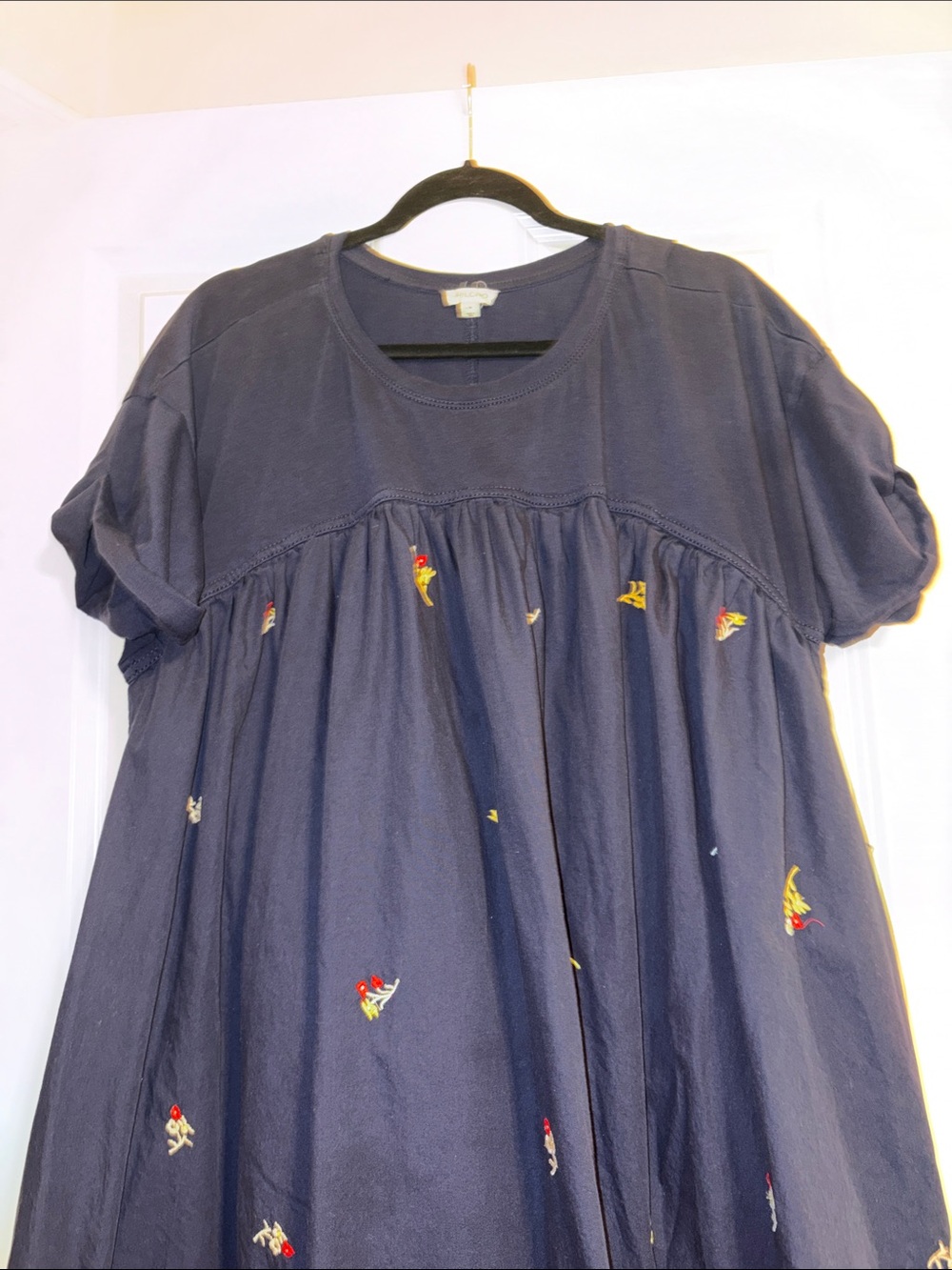 Pilcro Navy Blue Midi Dress with Small Multicolor Floral Embroidery - Picture 8 of 12
